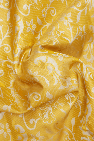 Floral Peacock Design Yellow Tissue Kanchipuram Silk Saree