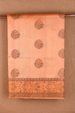 Floral Threadwork Motifs Dusty Orange Raw Silk Saree