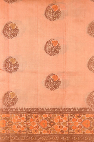 Floral Threadwork Motifs Dusty Orange Raw Silk Saree