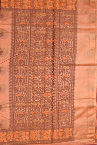 Floral Threadwork Motifs Dusty Orange Raw Silk Saree