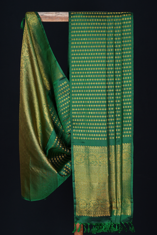 Floral Zari Buttis Emerald Green Kanchipuram Silk Dupatta