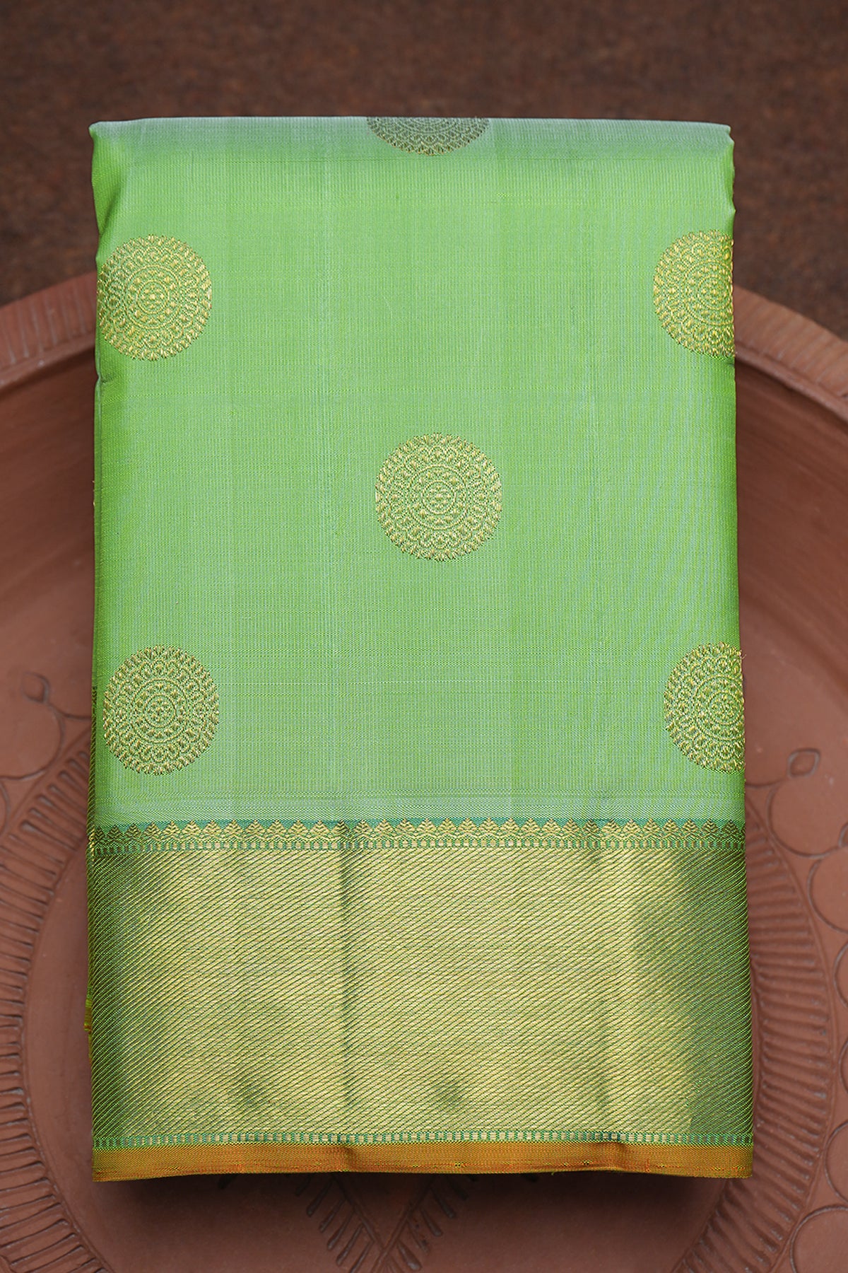 Floral Zari Motifs Pastel Green Mathappu Collection