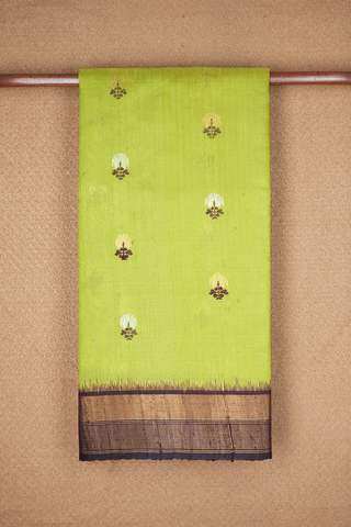 Floral Zari Motifs Pear Green Jute Saree