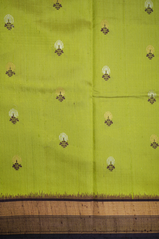 Floral Zari Motifs Pear Green Jute Saree