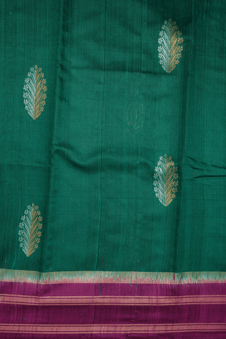 Floral Zari Motifs Teal Green Jute Saree