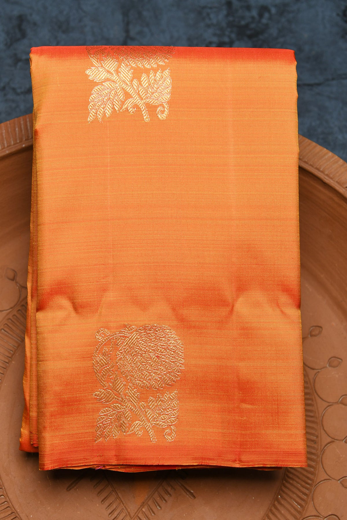 Flower Motif Orange Kanchipuram Silk Saree