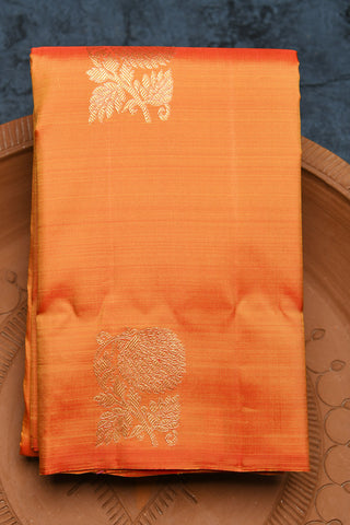 Flower Motif Orange Kanchipuram Silk Saree