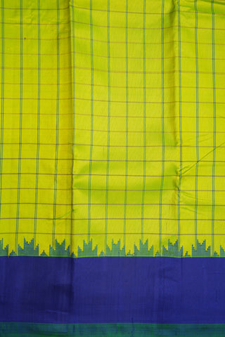 Temple Threadwork Border With Checks Lime Green Gadwal Silk Cotton Saree