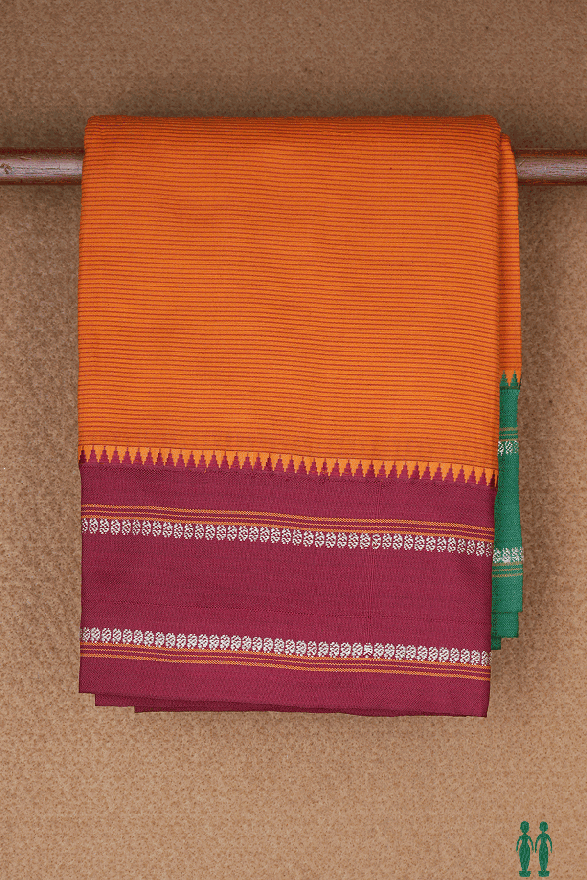 Ganga Jamuna Border Ochre Orange Dharwad Cotton Saree