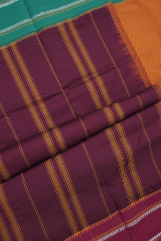 Ganga Jamuna Border Ochre Orange Dharwad Cotton Saree