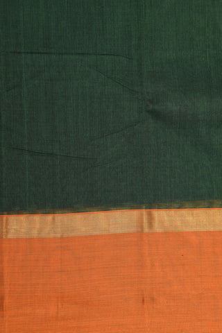 Ganga Jamuna Zari Border In Plain Forest Green Chettinad Cotton Saree