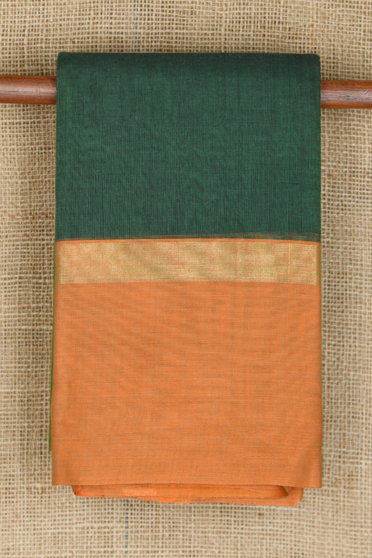 Ganga Jamuna Zari Border In Plain Forest Green Chettinad Cotton Saree