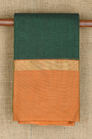 Ganga Jamuna Zari Border In Plain Forest Green Chettinad Cotton Saree