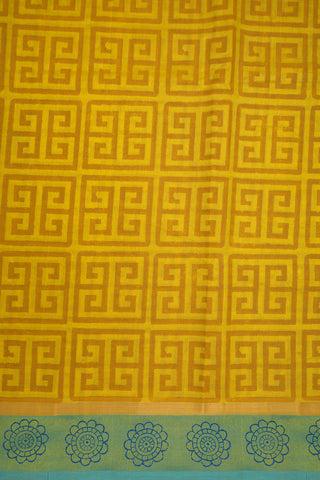 Geometric Design Yellow Block Printed Silk Cotton Saree