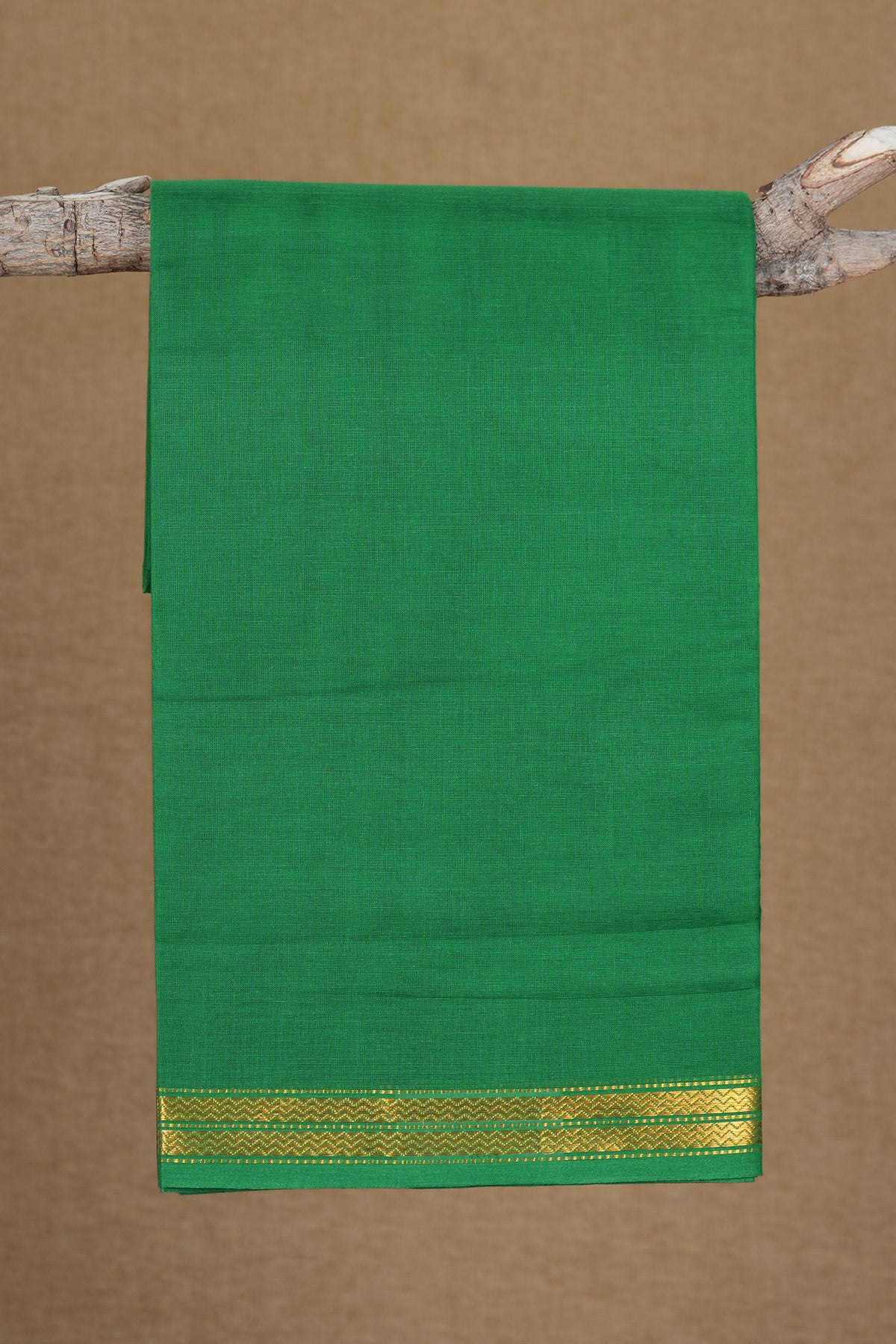 Chevron Pattern Zari Border Emerald Green Cotton Dhoti