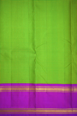 Contrast Korvai Border With Green And Yellow Checks Kanchipuram Silk Saree