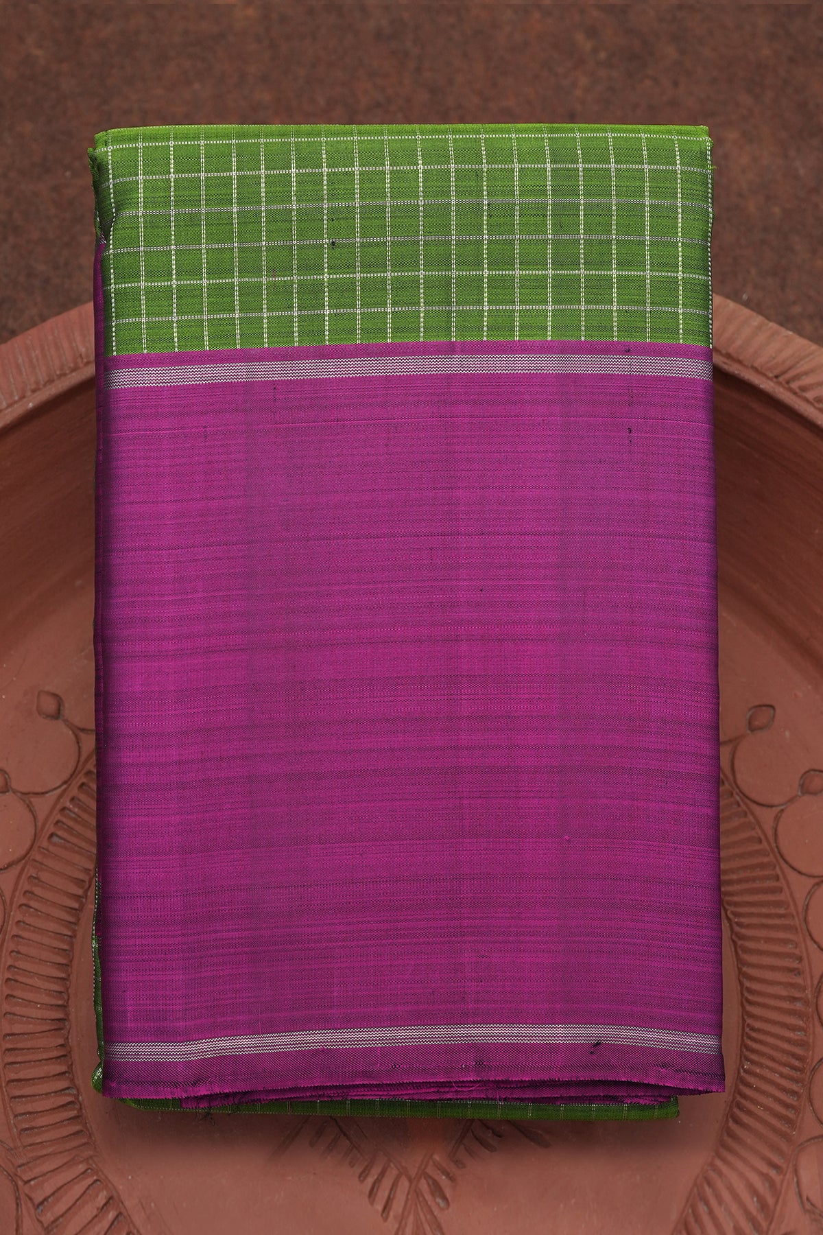 Checks With Plain Border Green Kanchipuram Silk Saree