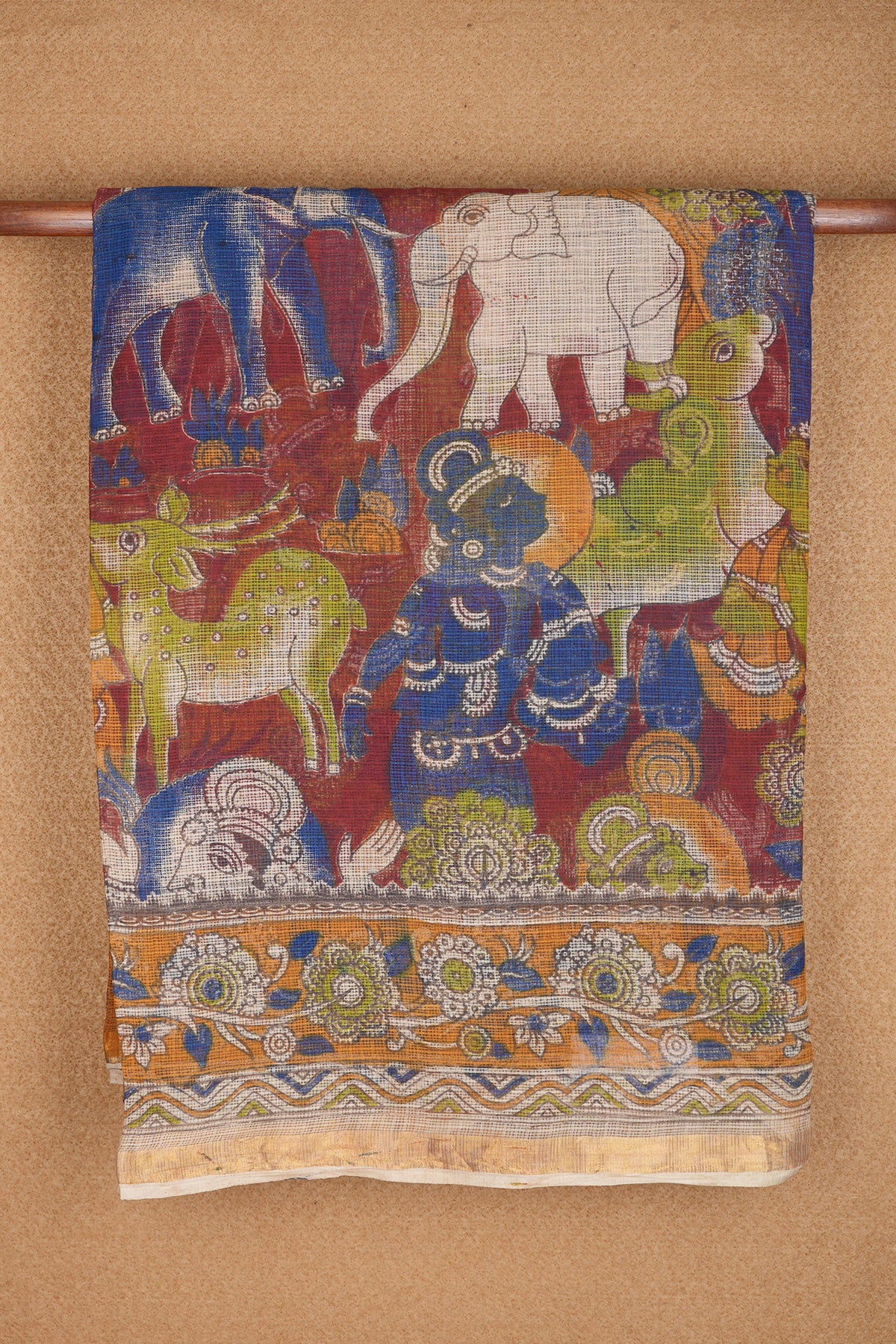 Human Figure And Animal Printed Multicolor Kalamkari Kota Saree