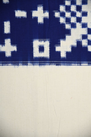 Ikat Design Navy Blue And Off White Cotton Double Bedspread