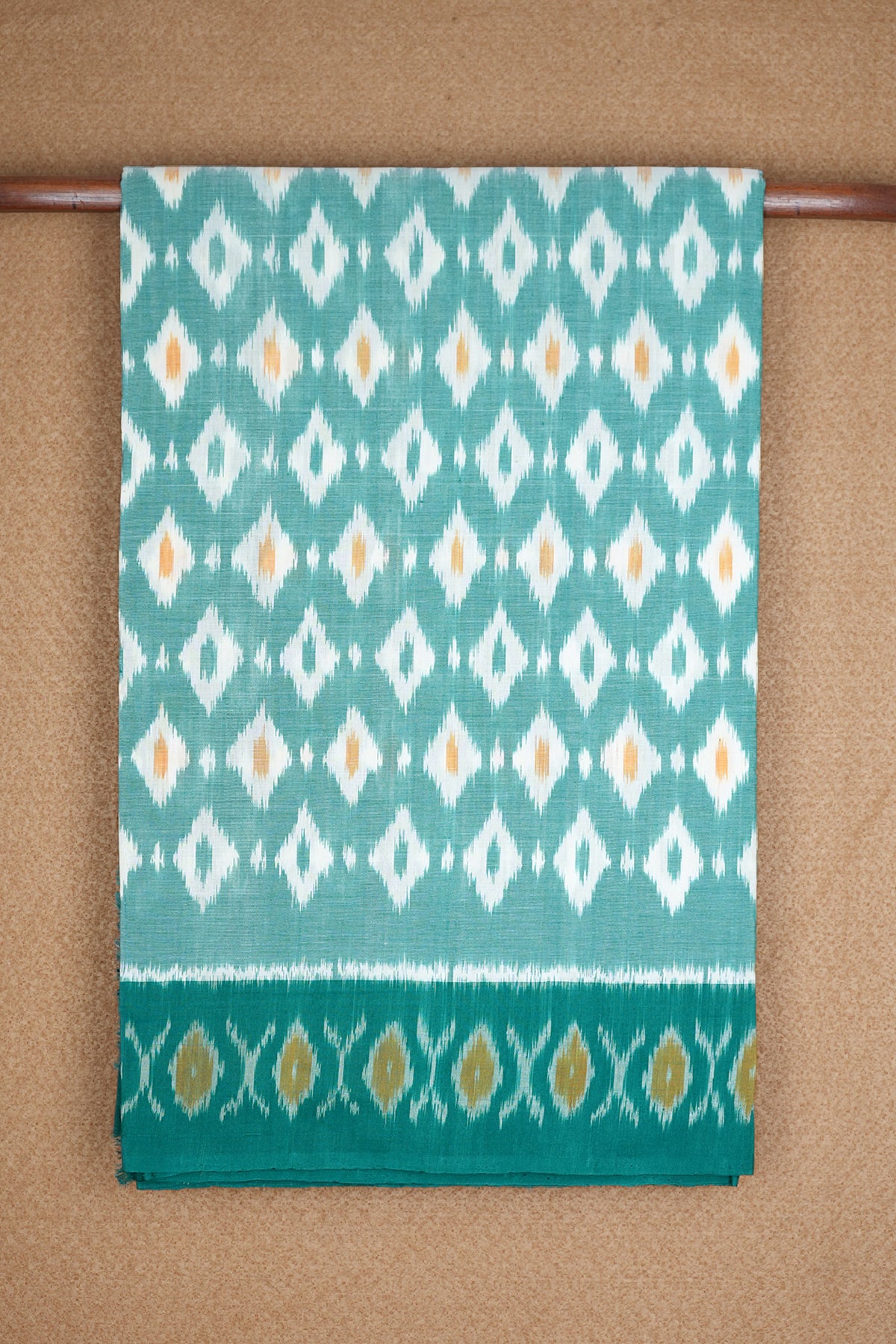 Ikat Diamond Design Teal Green Pochampally Cotton Saree