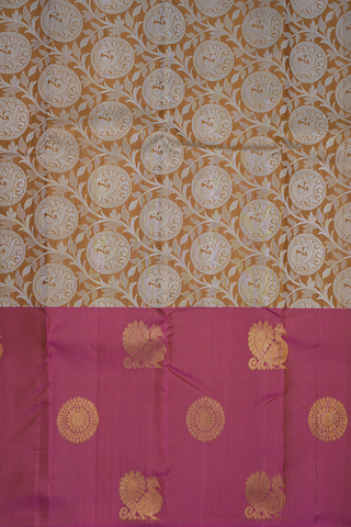 Jacquard Pattern Mustard Brown Kanchipuram Silk Saree