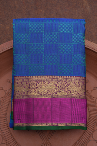 Jacquard Pattern Peacock Blue Kanchipuram Silk Saree