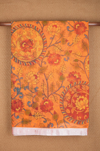 Allover Floral Printed Royal Orange Kalamkari Kota Saree