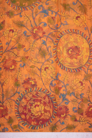 Allover Floral Printed Royal Orange Kalamkari Kota Saree