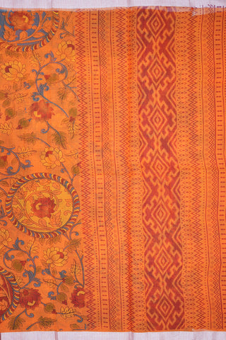 Allover Floral Printed Royal Orange Kalamkari Kota Saree