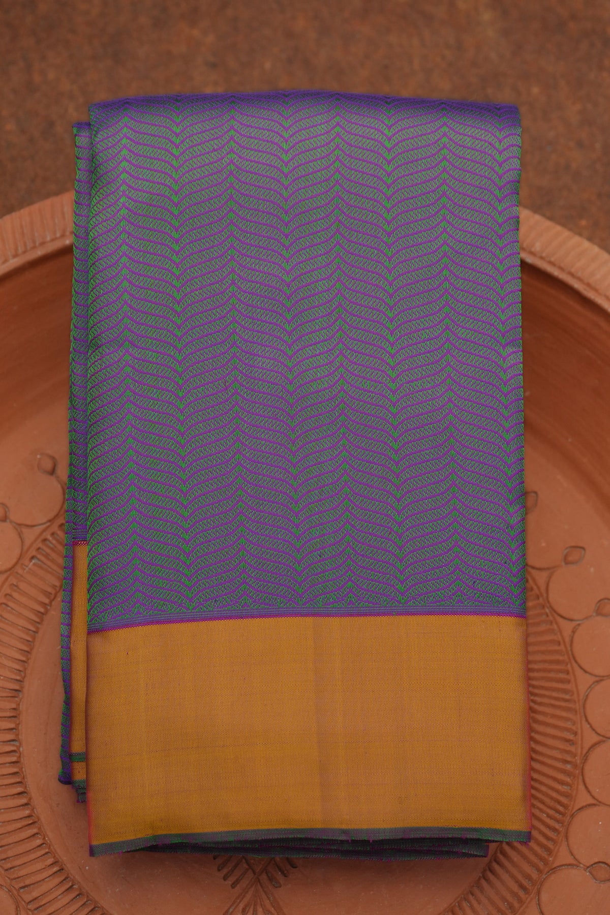 Chevron Design Peacock Blue kanchipuram Silk Saree