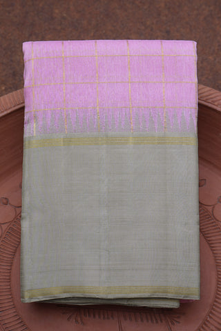 Contrast Temple Border Light Rose Pink Silk Linen Kanchipuram Saree