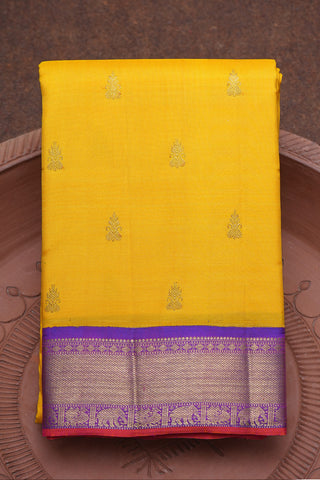 Contrast Korvai Zari Border Mango Yellow Kanchipuram Silk Saree