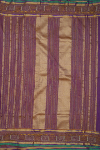 Kantha Work Purple Kanchipuram Silk Saree