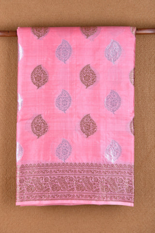 Leaf Floral Zari Motifs Pink Raw Silk Saree