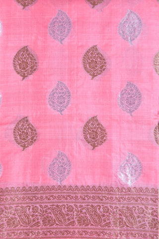 Leaf Floral Zari Motifs Pink Raw Silk Saree