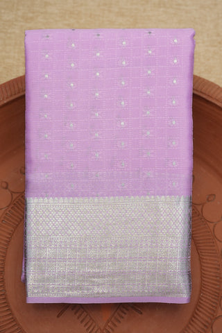 Self Jacquard Checks Silver Zari Lilac Mysore Silk Saree