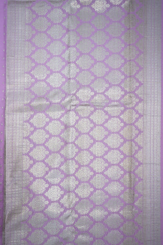 Self Jacquard Checks Silver Zari Lilac Mysore Silk Saree