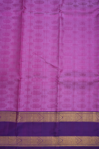 Lotus Threadwork Design Purple Rose Kanchipuram Silk Saree