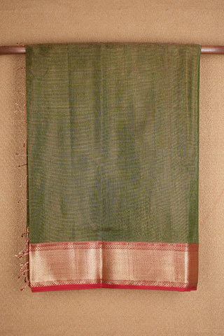 Kuyil Kann Zari Border With Zari Stripes Olive Green Maheswari Silk Cotton Saree