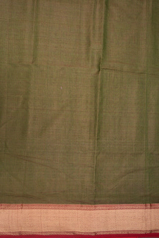 Kuyil Kann Zari Border With Zari Stripes Olive Green Maheswari Silk Cotton Saree