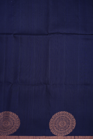 Mandala Design Border Plain Navy Blue Raw Silk Saree