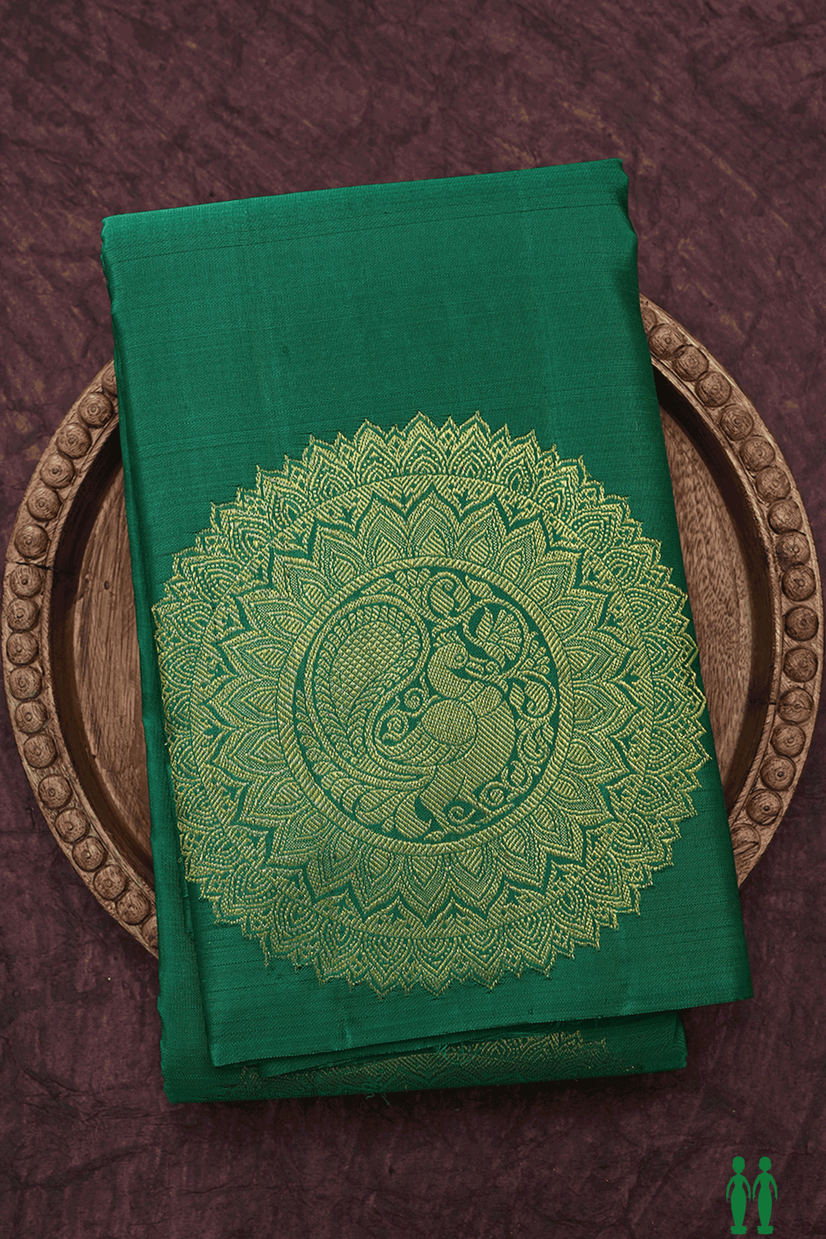 Mandala Zari Design Bold Green Kanchipuram Silk Saree