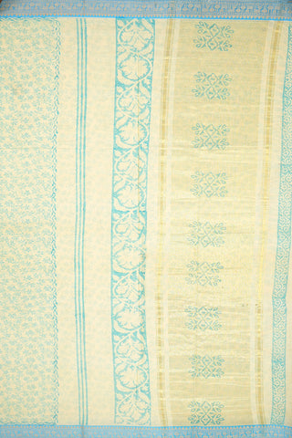 Leaf Design Pastel Yellow Mangalagiri Printed Cotton Saree