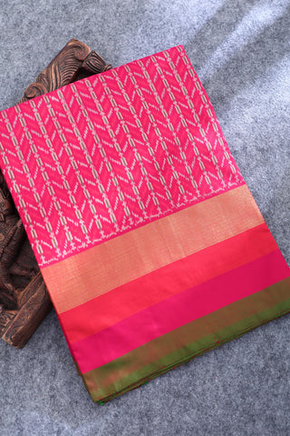 Multicolor Plain Border With Chevron Design Magenta Pink Pochampally Silk Saree