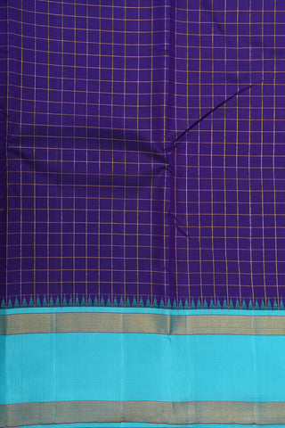 Muthu Seer Border With Zari Checks Navy Blue Kanchipuram Silk Saree