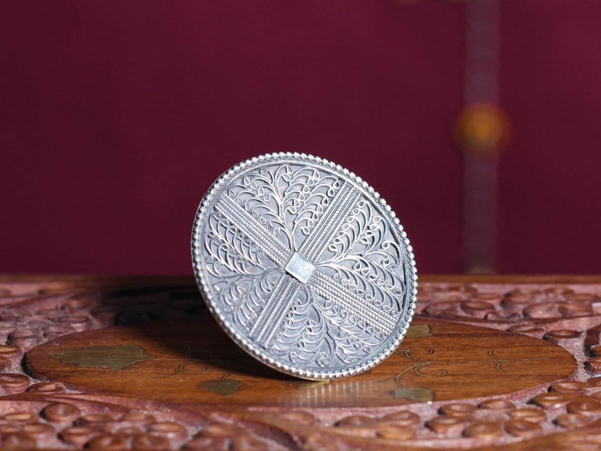 Oxidized Carving Work Pure Silver Ring