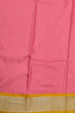 Soft Pink Twill Weave Satin Finish With Contrast Ikat Blouse Silk Saree