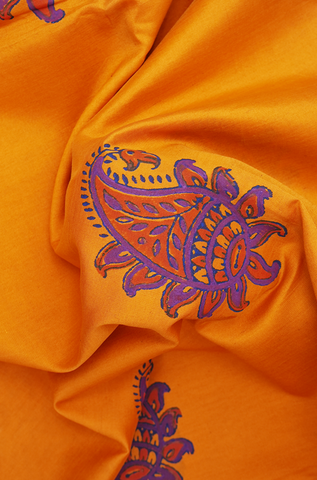 Paisley Printed Motifs Marigold Orange Poly Cotton Saree