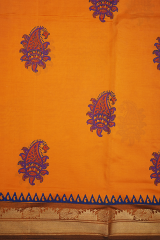 Paisley Printed Motifs Marigold Orange Poly Cotton Saree