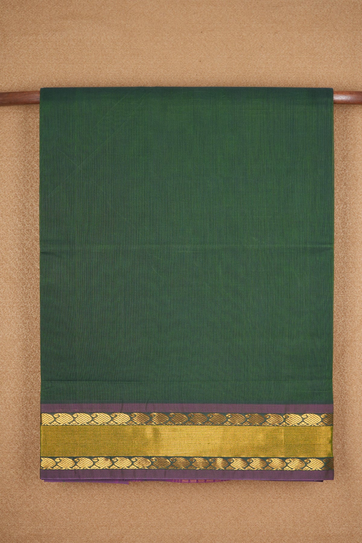 Paisley Zari Border Plain Forest Green Venkatagiri Cotton Saree